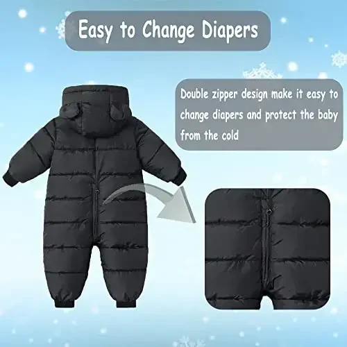 Ilyboz Infant Toddler Snowsuit Cute Baby Bear Suit Newborn Winter Coat Warm Hooded Jumpsuit for Boys Girls - 2