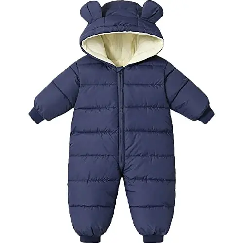 Ilyboz Infant Toddler Snowsuit Cute Baby Bear Suit Newborn Winter Coat Warm Hooded Jumpsuit for Boys Girls - 1