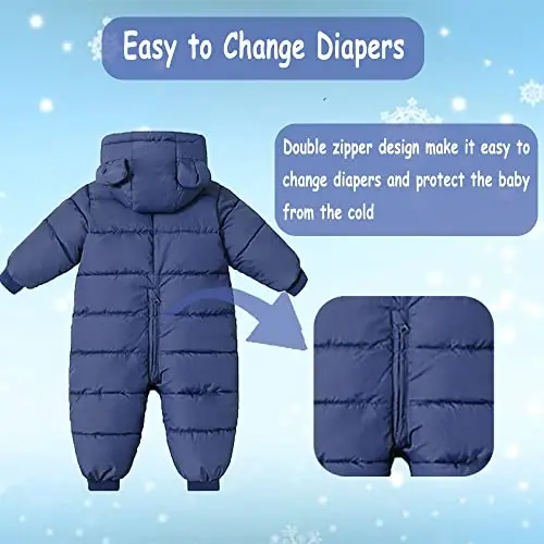 Ilyboz Infant Toddler Snowsuit Cute Baby Bear Suit Newborn Winter Coat Warm Hooded Jumpsuit for Boys Girls - ILYBOZ (1)