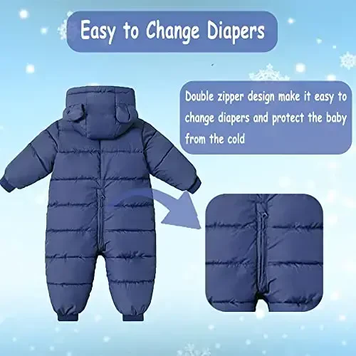 Ilyboz Infant Toddler Snowsuit Cute Baby Bear Suit Newborn Winter Coat Warm Hooded Jumpsuit for Boys Girls - 2
