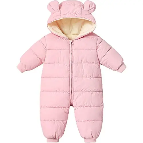 Ilyboz Infant Toddler Snowsuit Cute Baby Bear Suit Newborn Winter Coat Warm Hooded Jumpsuit for Boys Girls - 1