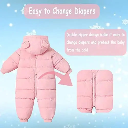 Ilyboz Infant Toddler Snowsuit Cute Baby Bear Suit Newborn Winter Coat Warm Hooded Jumpsuit for Boys Girls - 2
