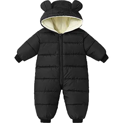 Ilyboz Infant Toddler Snowsuit Cute Baby Bear Suit Newborn Winter Coat Warm Hooded Jumpsuit for Boys Girls - 1