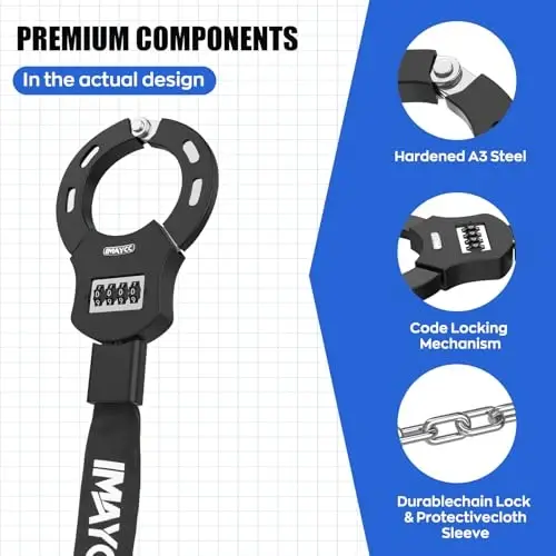 IMAYCC Scooter Lock, 4 Digit Combination Electric Scooter Locks Anti Theft Heavy Duty Resettable with 3 Key, Chain Lock for E Scooter Bike Motorcycle & Door - 5