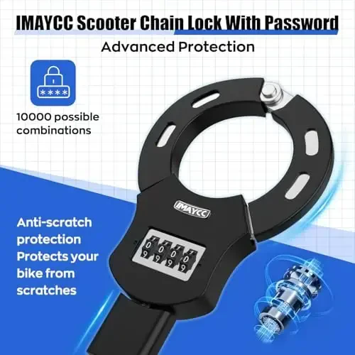 IMAYCC Scooter Lock, 4 Digitli Kombinatsiyali Elektr Scooter Qulflari O'g'irlikka qarshi Og'ir Vazifali Qayta Tiklanadigan 3 Kalit bilan, E Scooter Velosiped Motosikl va Eshik uchun Zanjirli Qulf - 4
