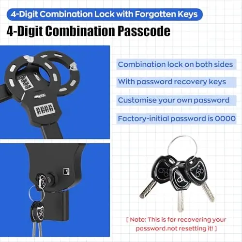 IMAYCC Scooter Lock, 4 Digitli Kombinatsiyali Elektr Scooter Qulflari O'g'irlikka qarshi Og'ir Vazifali Qayta Tiklanadigan 3 Kalit bilan, E Scooter Velosiped Motosikl va Eshik uchun Zanjirli Qulf - 3