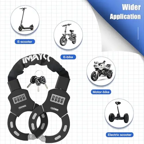 IMAYCC Scooter Lock, 4 Digitli Kombinatsiyali Elektr Scooter Qulflari O'g'irlikka qarshi Og'ir Vazifali Qayta Tiklanadigan 3 Kalit bilan, E Scooter Velosiped Motosikl va Eshik uchun Zanjirli Qulf - 6