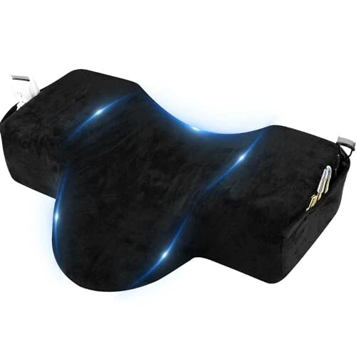 IMENE Lash Pillow for Lash Extensions- Memory Foam Lash Pillow with Neck and Back Support, Ergonomic lash Bed Pillow with Velvet Pillowcase and Lash Organizer Pockets （Black） - IMENE