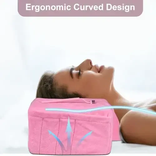IMENE Lash Pillow for Lash Extensions- Memory Foam Lash Pillow with Neck and Back Support, Ergonomic lash Bed Pillow with Velvet Pillowcase and Lash Organizer Pockets (Pink) - 2