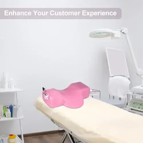 IMENE Lash Pillow for Lash Extensions- Memory Foam Lash Pillow with Neck and Back Support, Ergonomic lash Bed Pillow with Velvet Pillowcase and Lash Organizer Pockets (Pink) - 5