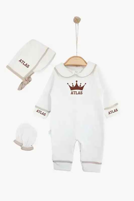 Именной новорожденный мальчик, комбинезон, комплект на выписку из роддома, набор для памятных вещей, костюм для мевлида с персонализацией - коричневый3 - 1