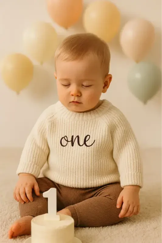 Именной трикотажный джемпер унисекс для малышей и детей с круглым вырезом - Подарок для новорожденного - Именной джемпер - вышитый экрю - 2