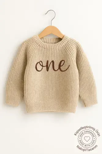 Именной трикотажный джемпер унисекс для малышей и детей с вышивкой имени и круглым вырезом, подарочный джемпер с именем для малышей - вышитый камень - 3