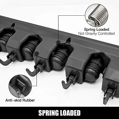 IMILLET 2 Pack Mop and Broom Holder, Wall Mounted Organizer Mop and Broom Storage Tool Rack with 5 Ball Slots and 6 Hooks (Black) - IMILLET (1)