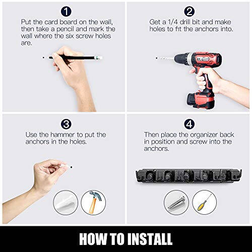 IMILLET 2 Pack Mop and Broom Holder, Wall Mounted Organizer Mop and Broom Storage Tool Rack with 5 Ball Slots and 6 Hooks (Black) - 6