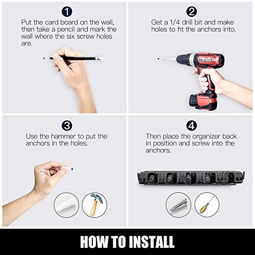 IMILLET 2 Pack Mop and Broom Holder, Wall Mounted Organizer Mop and Broom Storage Tool Rack with 5 Ball Slots and 6 Hooks (Black) - 6