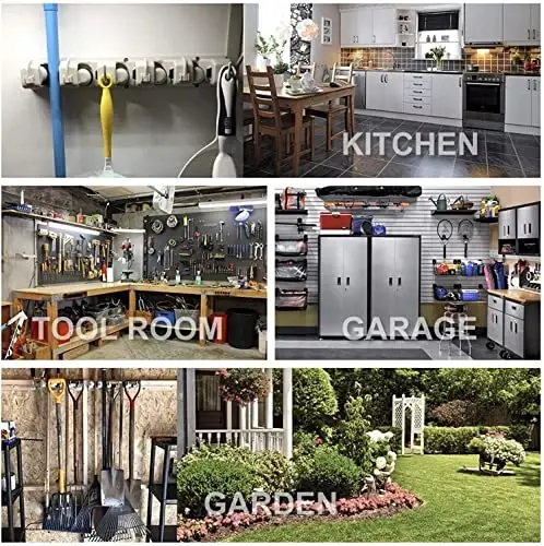 IMILLET Mop and Broom Holder, Wall Mounted Organizer-Mop and broom Storage Tool Rack with 5 Ball Slots and 6 Hooks (Black) - 7