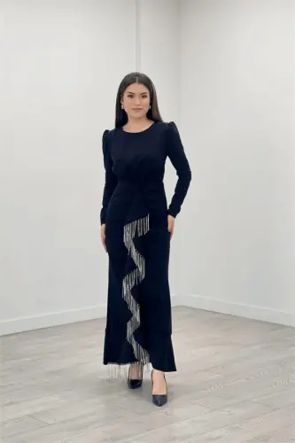 Import krep matosi tosh püskülli detalli kechki libos - QORA - 1