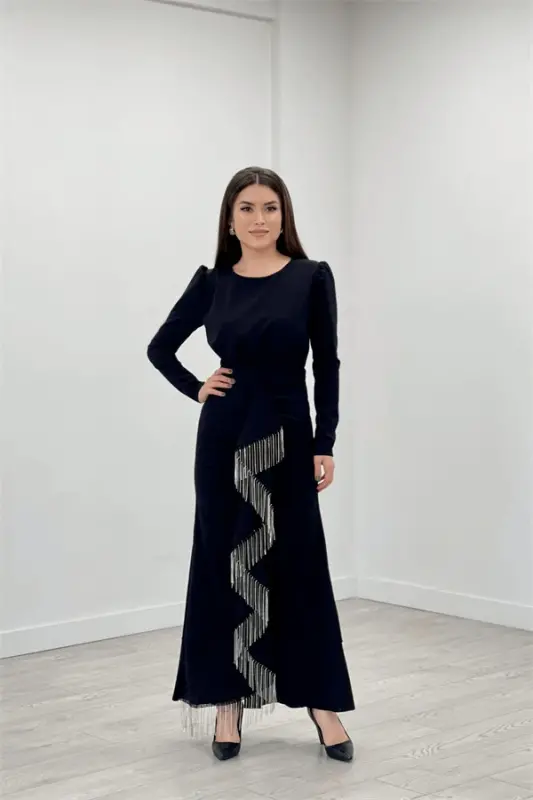 Import krep matosi tosh püskülli detalli kechki libos - QORA - 2