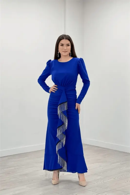 Import qilingan krep mato tosh to'qimali kechki libos - SAKS MOVİY - 2