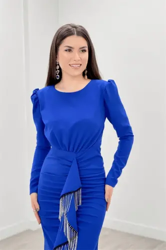 Import qilingan krep mato tosh to'qimali kechki libos - SAKS MOVİY - 4