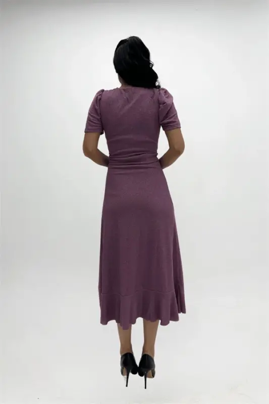 Imported Glitter Fabric Sash Detailed Midiboy Dress - POWDER - 5