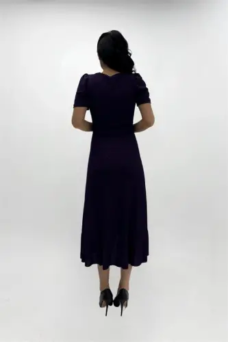 Imported Glittery Fabric Belt Detailed Midiboy Dress - EGGPLANT PURPLE - 5