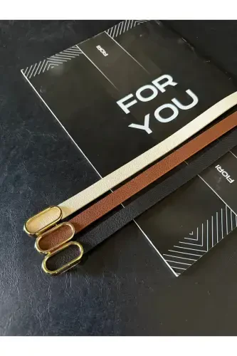 Imported Oval Gold Buckle Skinny Belt, Pants Belt, Shirt Belt, Jacket Belt-Black - 1