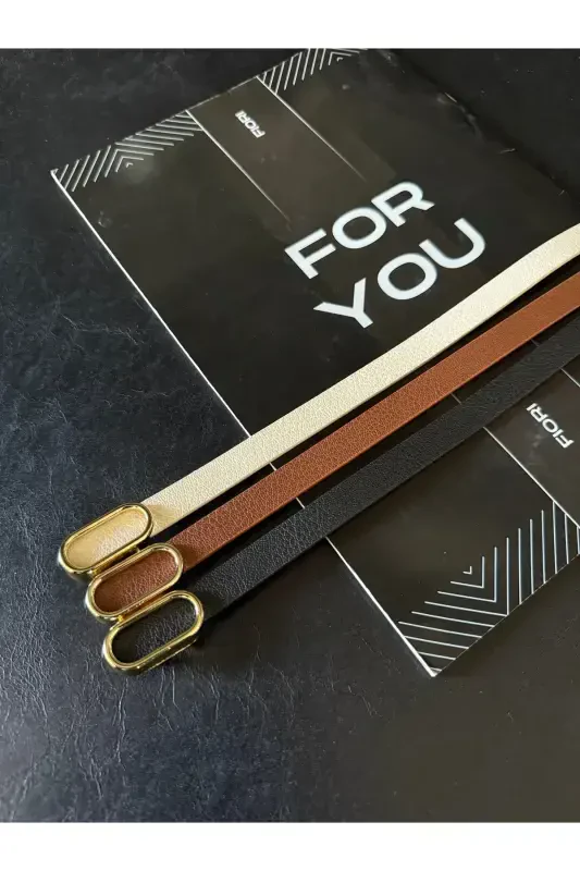 Imported Oval Gold Buckle Skinny Belt, Pants Belt, Shirt Belt, Jacket Belt-Black - 1