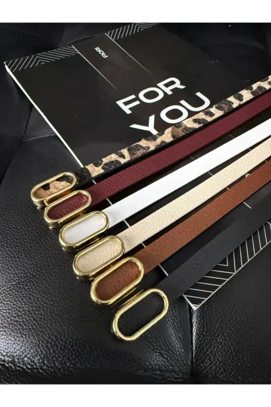 Imported Oval Gold Buckle Thin Belt, Pants Belt, Shirt Belt, Jacket Belt-Multicolor - 2