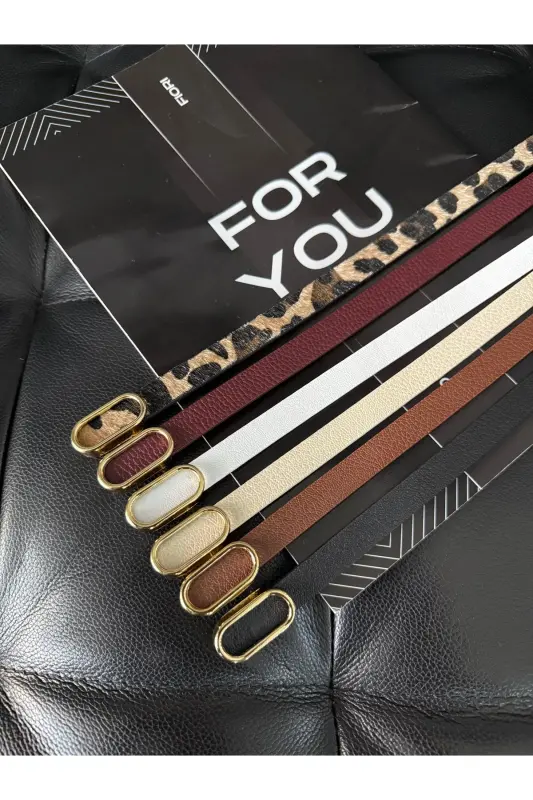Imported Oval Gold Buckle Thin Belt, Pants Belt, Shirt Belt, Jacket Belt-Multicolor - 3