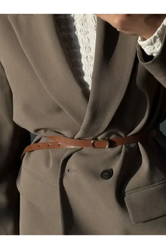 Imported Oval Gold Buckle Thin Belt, Trouser Belt, Shirt Belt, Jacket Belt - 3