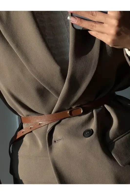 Imported Oval Gold Buckle Thin Belt, Trouser Belt, Shirt Belt, Jacket Belt - 4