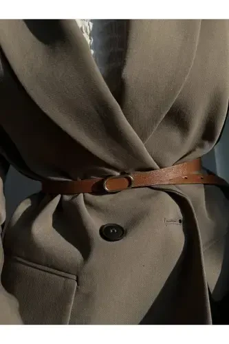 Imported Oval Gold Buckle Thin Belt, Trouser Belt, Shirt Belt, Jacket Belt - 5