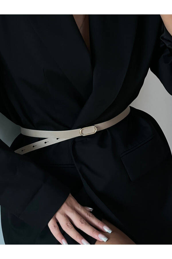 Imported Oval Gold Buckle Thin Belt, Trousers Belt, Shirt Belt, Jacket Belt - 3