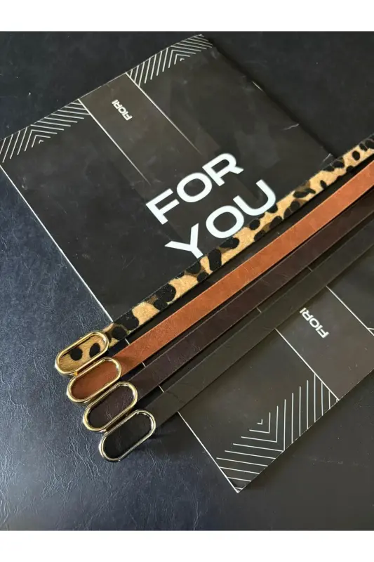 Imported Thin Belt with Oval Gold Buckle, Pants Belt, Shirt Belt, Jacket Belt - Black-Tan-Brown-Leopard - 3