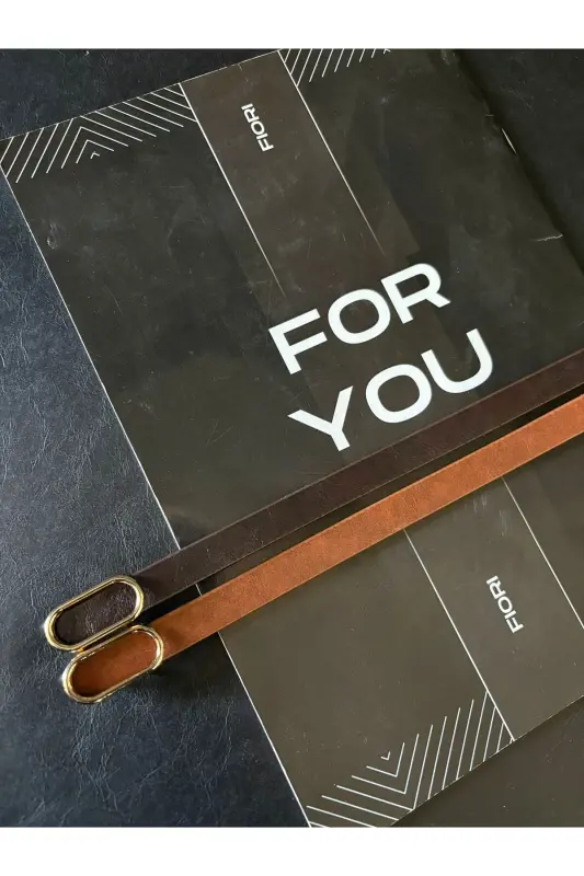 Imported Thin Belt with Oval Gold Buckle, Pants Belt, Shirt Belt, Jacket Belt - Brown-Tan - 3