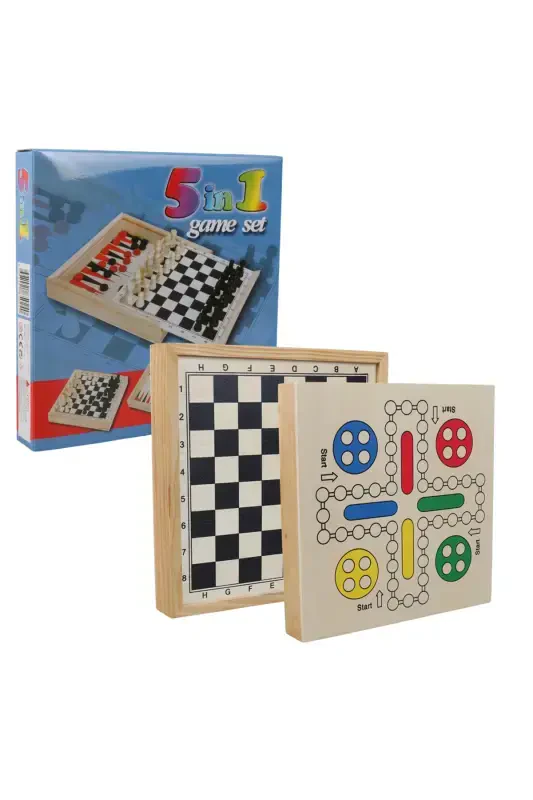 Imported Wooden Five-Game Set (chess, checkers, backgammon, K.brother, S.test) - ESER OYUN