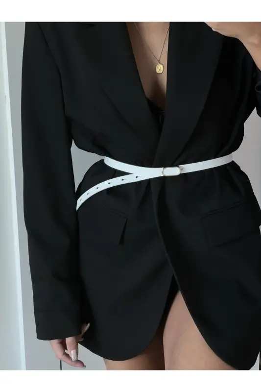 Импортный тонкий пояс с овальной золотой пряжкой, пояс для брюк, рубашки, пиджака - 5