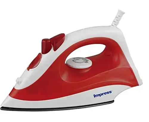 Impress Basic Clothing Iron | Non-Stick | Compact | Spray | Adjustable Steam | Fabric Selector | Swivel Cord | Lightweight | 1200-Watt (Red) - 1