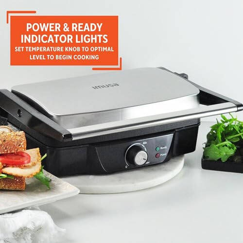 IMUSA Stainless Steel Panini Press Electric with Adjustable Temperature Settings and Nonstick Plates, 1200W - 5