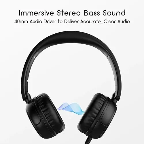 IMYB Kids Headphones Wired, Stereo Foldable Tangle-Free 3.5mm Jack Adjustable On-Ear Headphones for Kids/Toddlers/Children/Teens/Boys/Girls/School/Ipad/Tablet/Kindle/Phones/Travel/Plane (Black) - 3