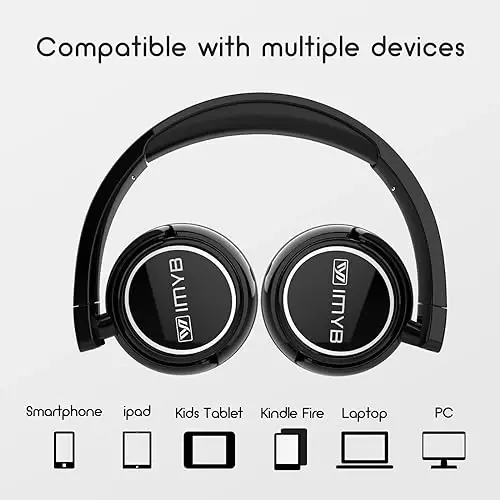 IMYB Kids Headphones Wired, Stereo Foldable Tangle-Free 3.5mm Jack Adjustable On-Ear Headphones for Kids/Toddlers/Children/Teens/Boys/Girls/School/Ipad/Tablet/Kindle/Phones/Travel/Plane (Black) - 5