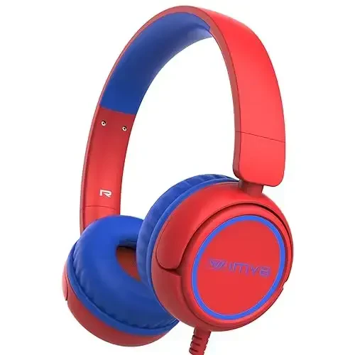 IMYB Kids Headphones Wired, Stereo Foldable Tangle-Free 3.5mm Jack Adjustable On-Ear Headphones for Kids/Toddlers/Children/Teens/Boys/Girls/School/Ipad/Tablet/Kindle/Phones/Travel/Plane (Red) - 1
