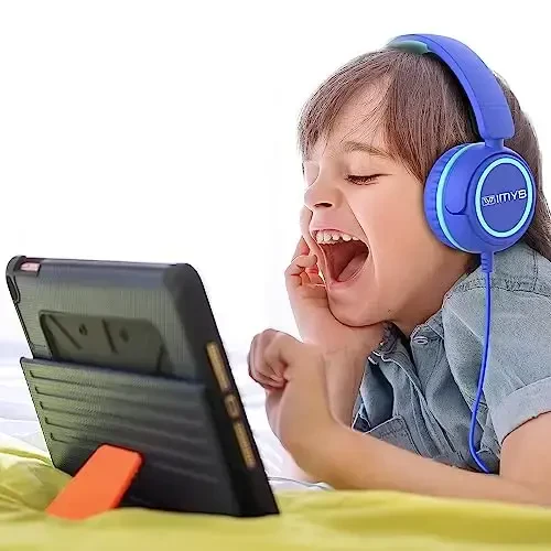 IMYB Kids Headphones, V1 Wired Stereo Foldable Tangle-Free 3.5mm Adjustable On-Ear Headphones for Kids for School/Toddlers/Childrens/Teens/Boys/Girls/Ipad/Tablet/Kindle/Phones/Travel/Plane (Blue) - IMYB (1)