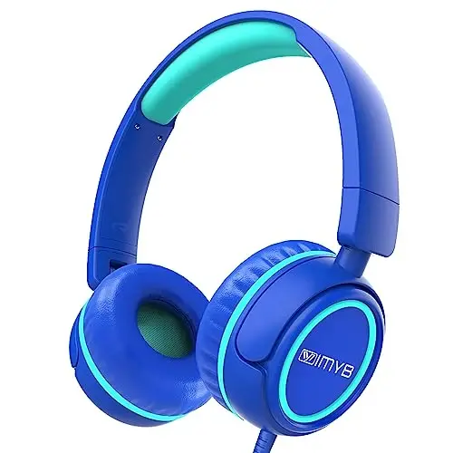 IMYB Kids Headphones, V1 Wired Stereo Foldable Tangle-Free 3.5mm Adjustable On-Ear Headphones for Kids for School/Toddlers/Childrens/Teens/Boys/Girls/Ipad/Tablet/Kindle/Phones/Travel/Plane (Blue) - 1