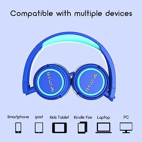 IMYB Kids Headphones, V1 Wired Stereo Foldable Tangle-Free 3.5mm Adjustable On-Ear Headphones for Kids for School/Toddlers/Childrens/Teens/Boys/Girls/Ipad/Tablet/Kindle/Phones/Travel/Plane (Blue) - 5