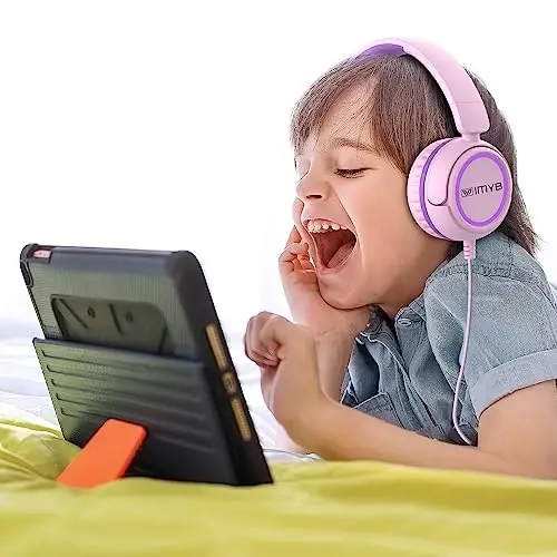 IMYB Kids Headphones, V1 Wired Stereo Foldable Tangle-Free 3.5mm Adjustable On-Ear Headphones for Kids for School/Toddlers/Childrens/Teens/Boys/Girls/Ipad/Tablet/Kindle/Phones/Travel/Plane (Pink) - 2