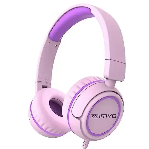 IMYB Kids Headphones, V1 Wired Stereo Foldable Tangle-Free 3.5mm Adjustable On-Ear Headphones for Kids for School/Toddlers/Childrens/Teens/Boys/Girls/Ipad/Tablet/Kindle/Phones/Travel/Plane (Pink) - IMYB