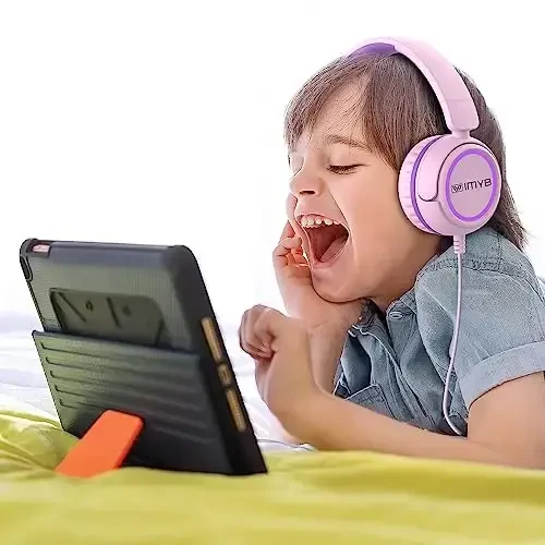 IMYB Kids Headphones, V1 Wired Stereo Foldable Tangle-Free 3.5mm Adjustable On-Ear Headphones for Kids for School/Toddlers/Childrens/Teens/Boys/Girls/Ipad/Tablet/Kindle/Phones/Travel/Plane (Pink) - 2